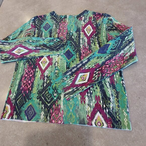 JONES NEW YORK Signature Multi-Colors Graphic Print L/S Button-Down Cardigan PM - Picture 8 of 14